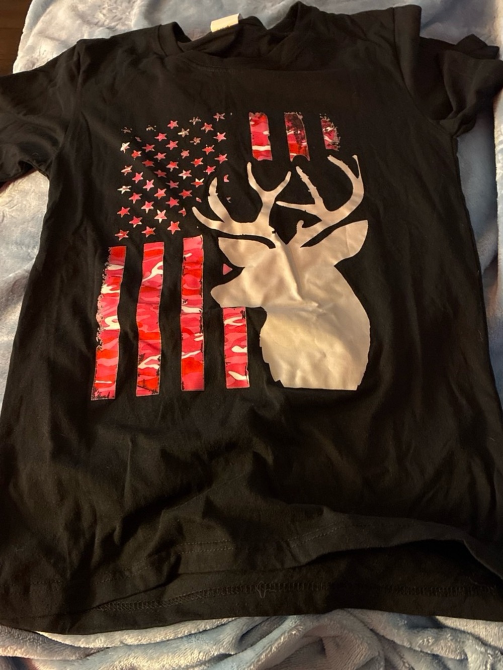 Black T-Shirt with Red and White Graphic